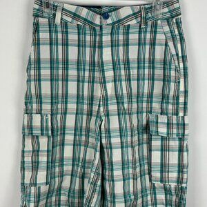Roadblock Cargo Shorts Size S Green Gray Plaid Waist 28in Inseam 10in Rise 12in